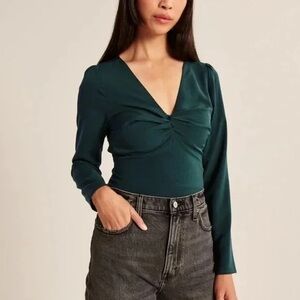Abercrombie Teal Long Sleeve V-Neck Top